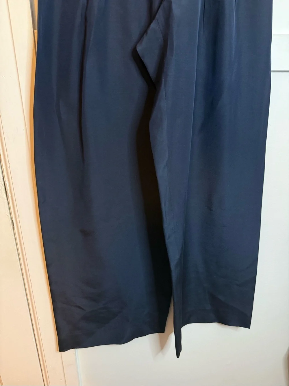 Emanuel Ungaro Navy Blue Vintage Silk Wool Pleated Lightweight Wide Leg Pants